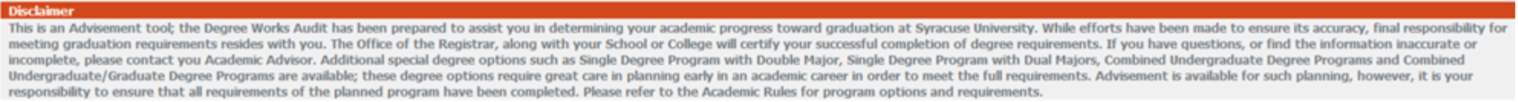 Disclaimer on Degree Works audit