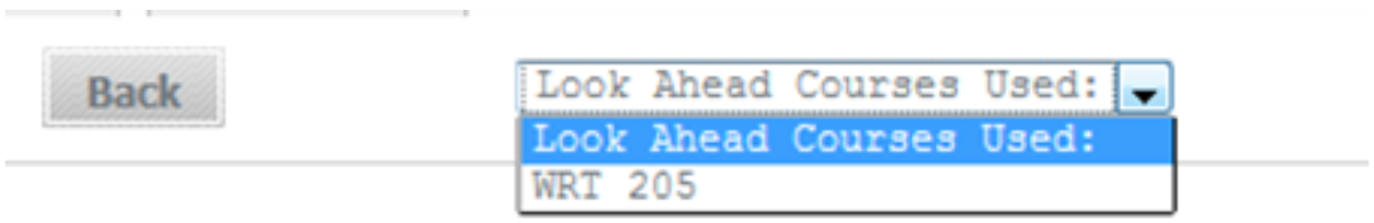 Look Ahead Courses Used dropdown menu option